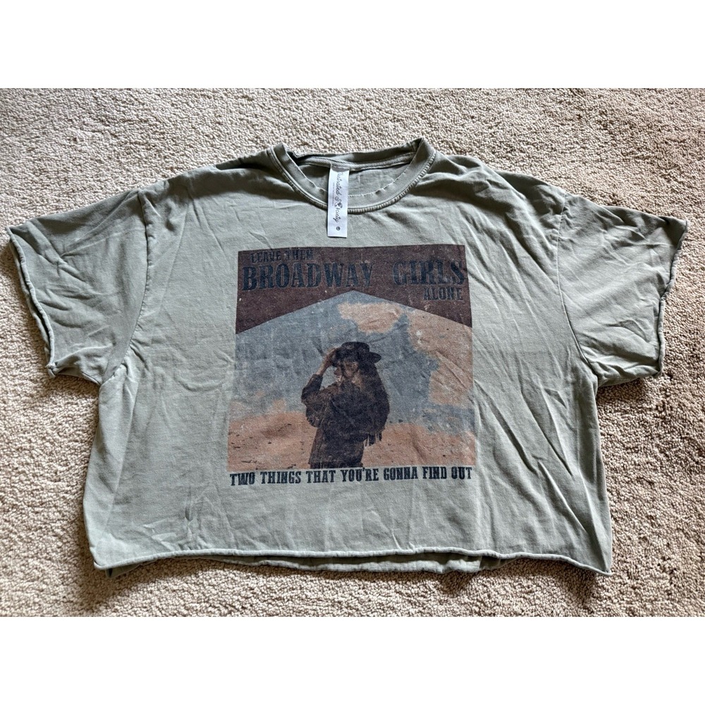 Illustrated Society Cropped T-Shirt Leave The Broadway Girls Alone Size Large